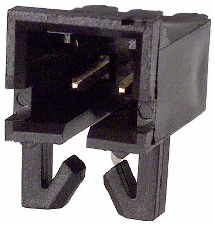 Eine Nahaufnahme eines schwarzen Audio-Buchsen-Anschlusses mit zwei Metallkontakten im Inneren, der zum Verbinden von Audiogeräten verwendet wird.