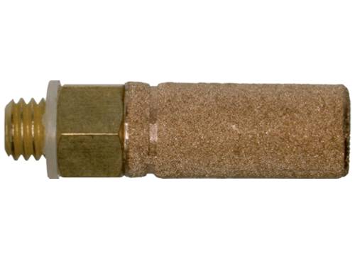 Ein zylindrischer, brauner Filter mit einer Metallverschraubung. Der Filter scheint aus einem porösen Material gefertigt zu sein.