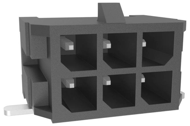 Ein schwarzer Elektrostecker mit sechs Anschlüssen in zwei Reihen wird gezeigt.
