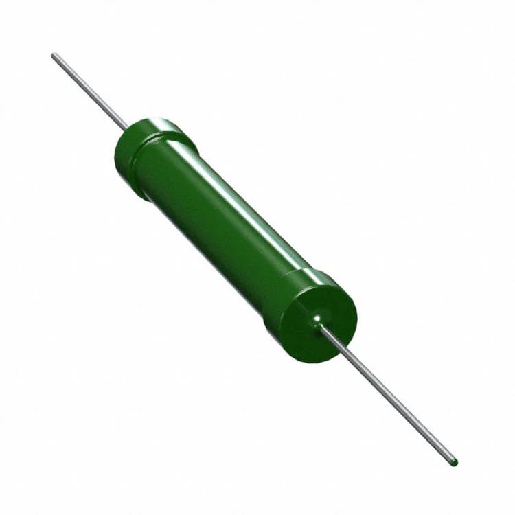 Ein grüner zylindrischer elektronischer Widerstand mit Metallanschlüssen an jedem Ende, der zur Steuerung des elektrischen Stroms in einem Schaltkreis verwendet wird.