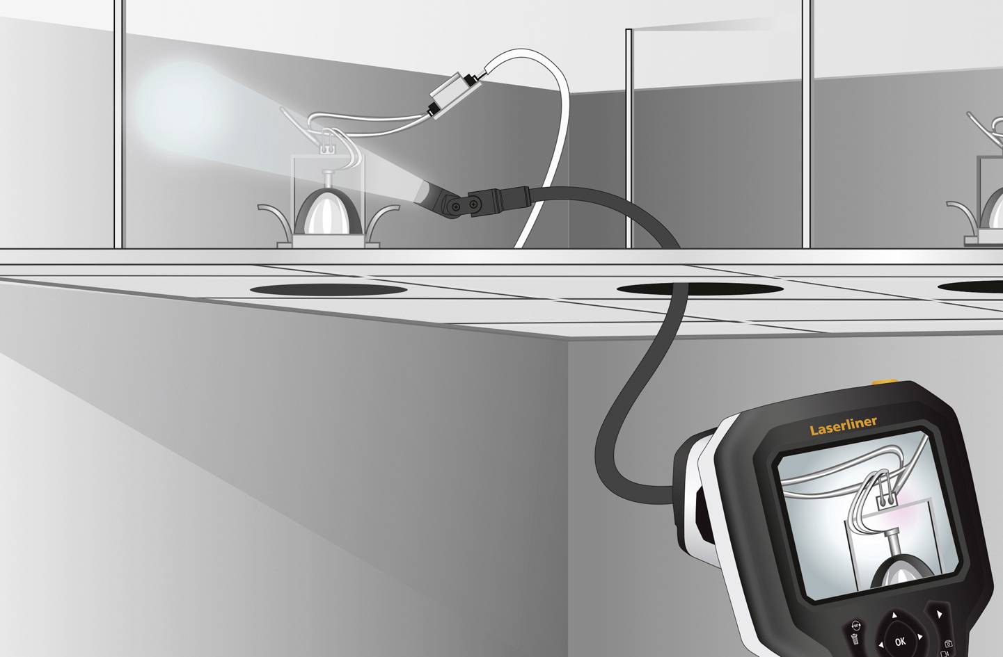 Laserliner VarioView Camera Endoskop-Sonde Sonden-Ø 17mm 1.5m LED-Beleuchtung, Fokussierung