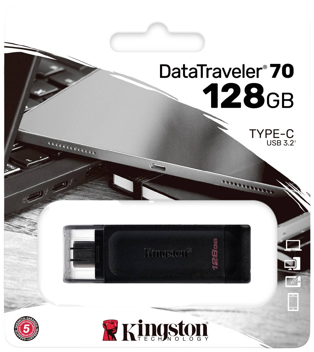 Kingston DataTraveler 70 USB-Stick Retail 128GB Schwarz DT70/128GB USB-C®