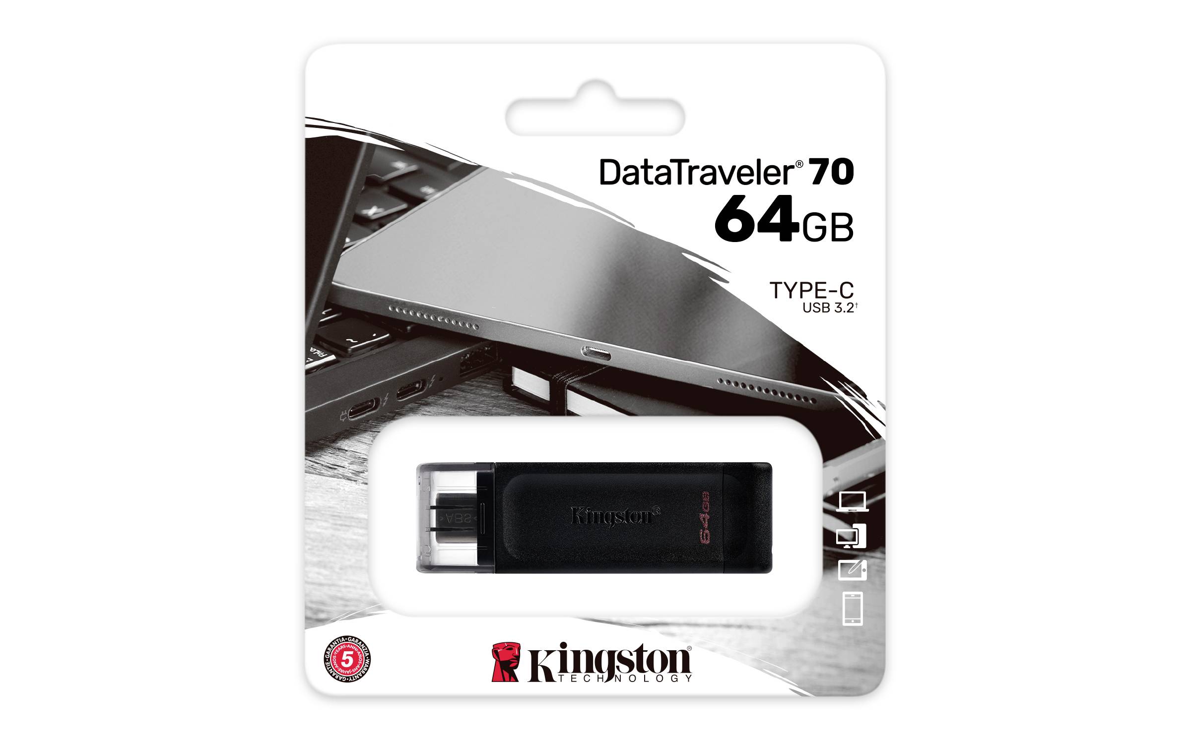 Kingston DataTraveler 70 USB-Stick Retail 64GB Schwarz DT70/64GB USB-C®