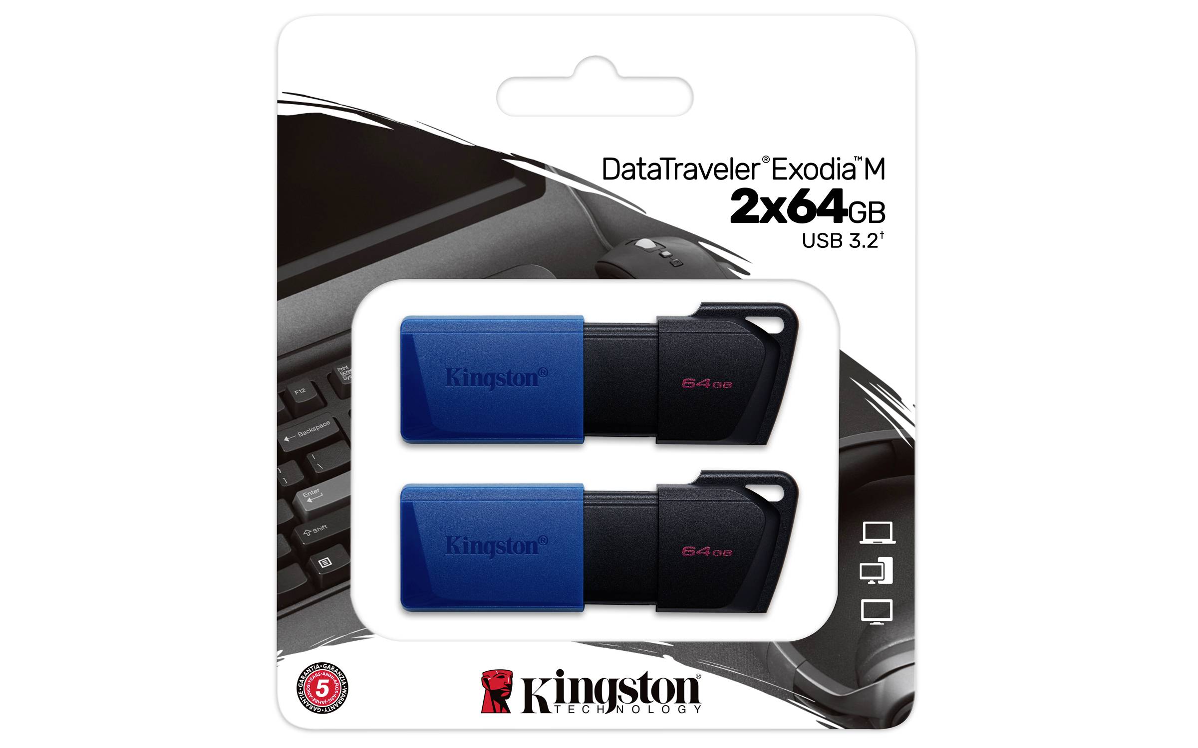 Kingston DataTraveler Exodia M USB-Stick Retail 64GB Schwarz/Blau DTXM/64GB-2P USB-A (USB 3.2 Gen 1)