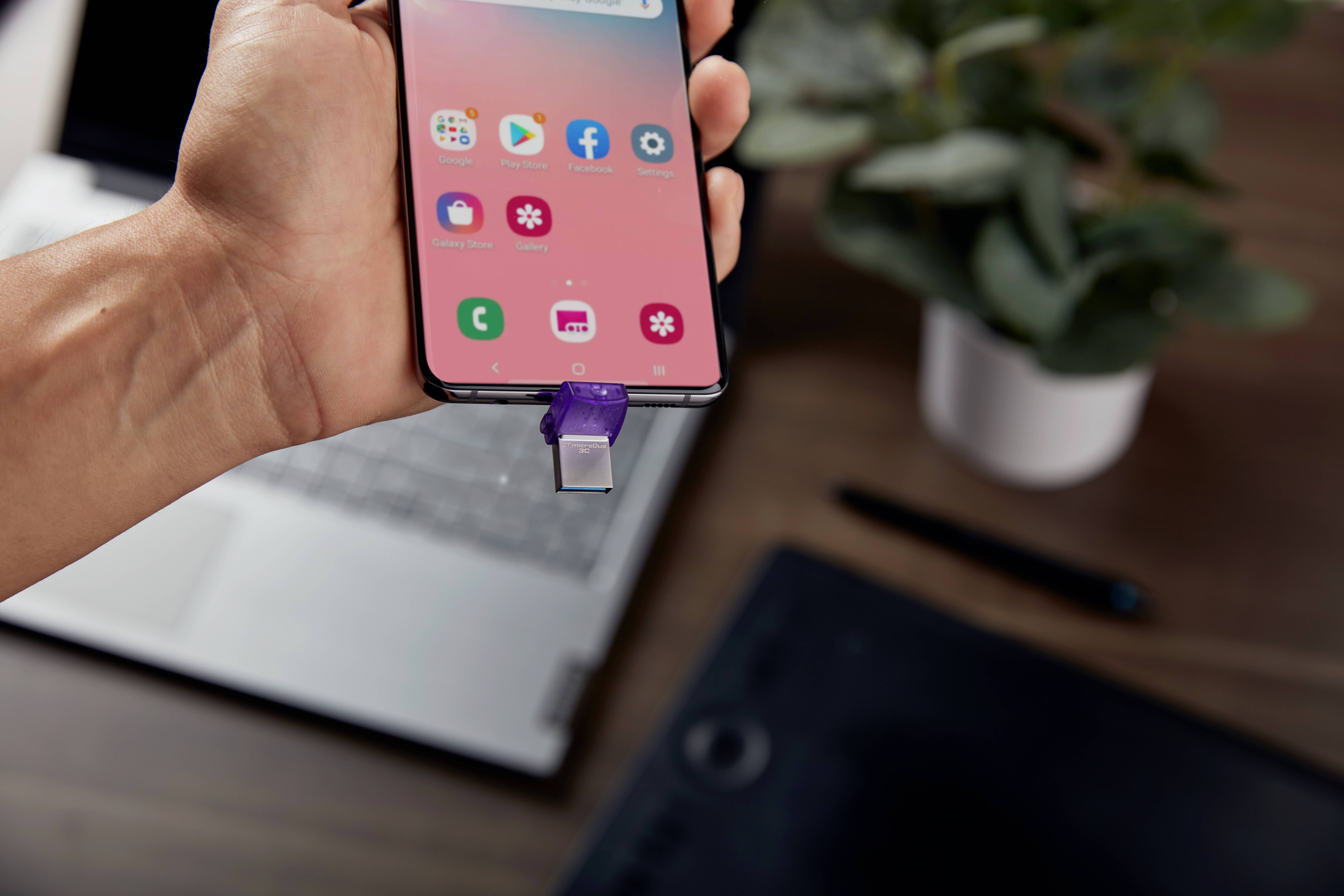 Kingston DataTraveler microDuo 3C USB-Stick Retail 256GB Edelstahl, Violett DTDUO3CG3/256GB USB-A (USB 3.2 Gen 1), USB-C®