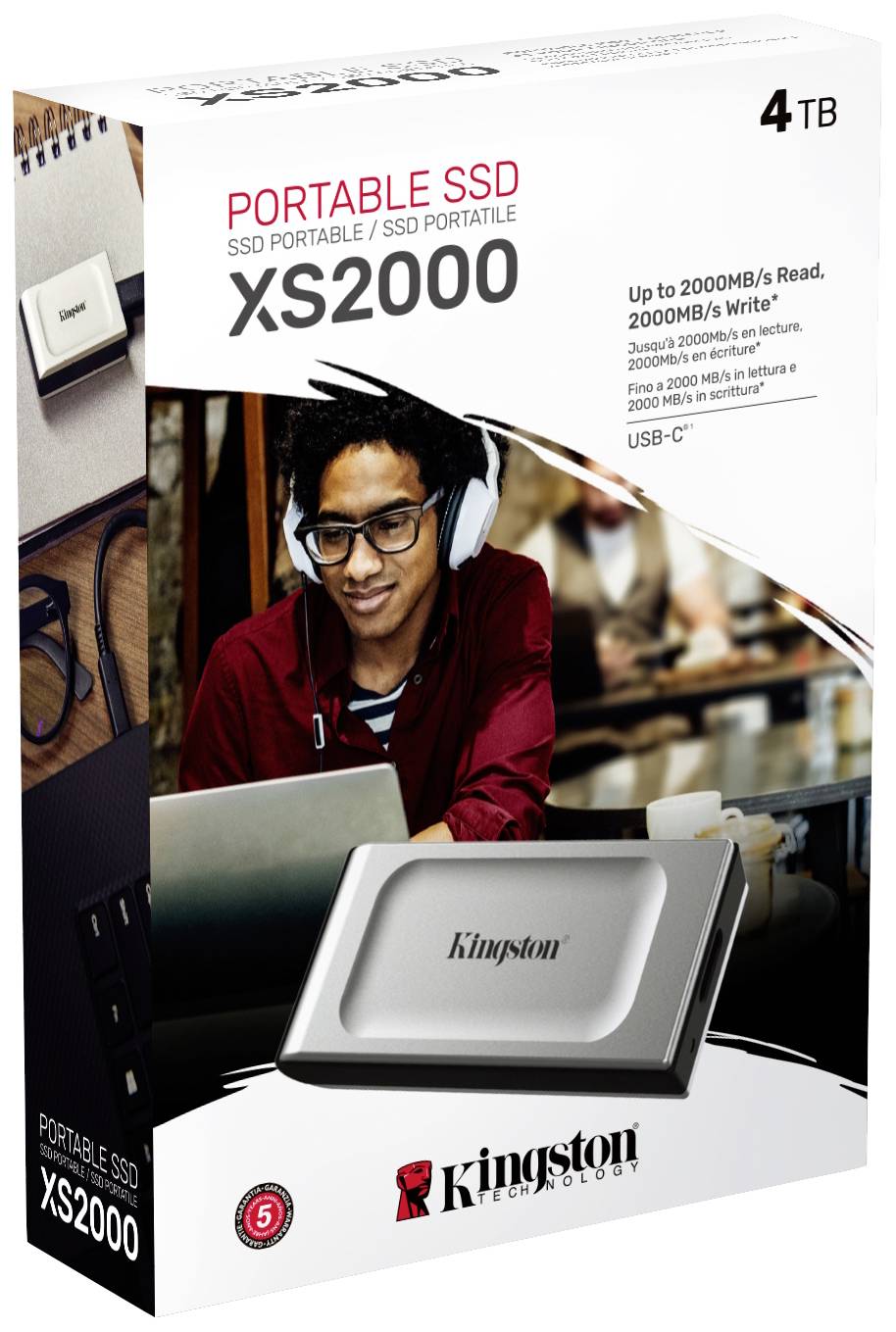 Kingston XS2000 4TB Externe SSD-Festplatte 6.35cm (2.5 Zoll) USB-C® Schwarz/Silber SXS2000/4000G
