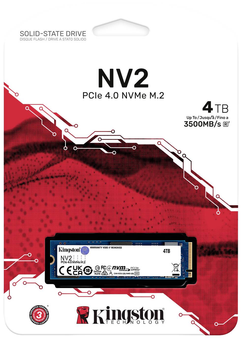 Kingston NV2 4 TB Interne M.2 PCIe NVMe SSD 2280 PCIe NVMe 4.0 x4 Retail SNV2S/4000G