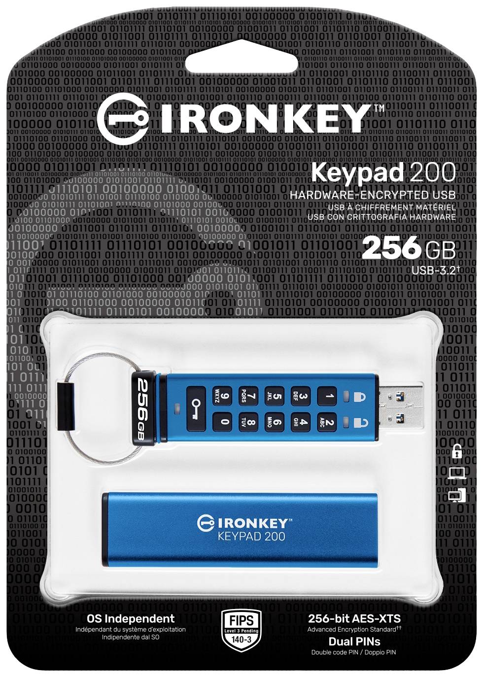 Kingston IronKey Keypad 200 USB-Stick Retail 256GB Blau IKKP200/256GB USB-A (USB 3.2 Gen 1)