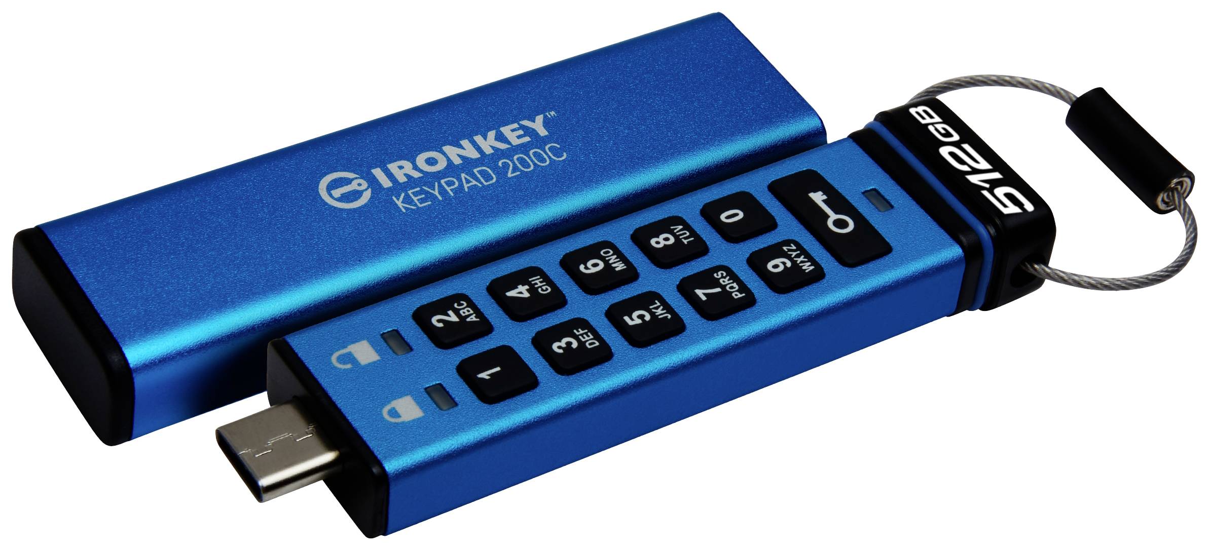 Kingston IronKey Keypad 200C USB-Stick Retail 512GB Blau IKKP200C/512GB USB-C®