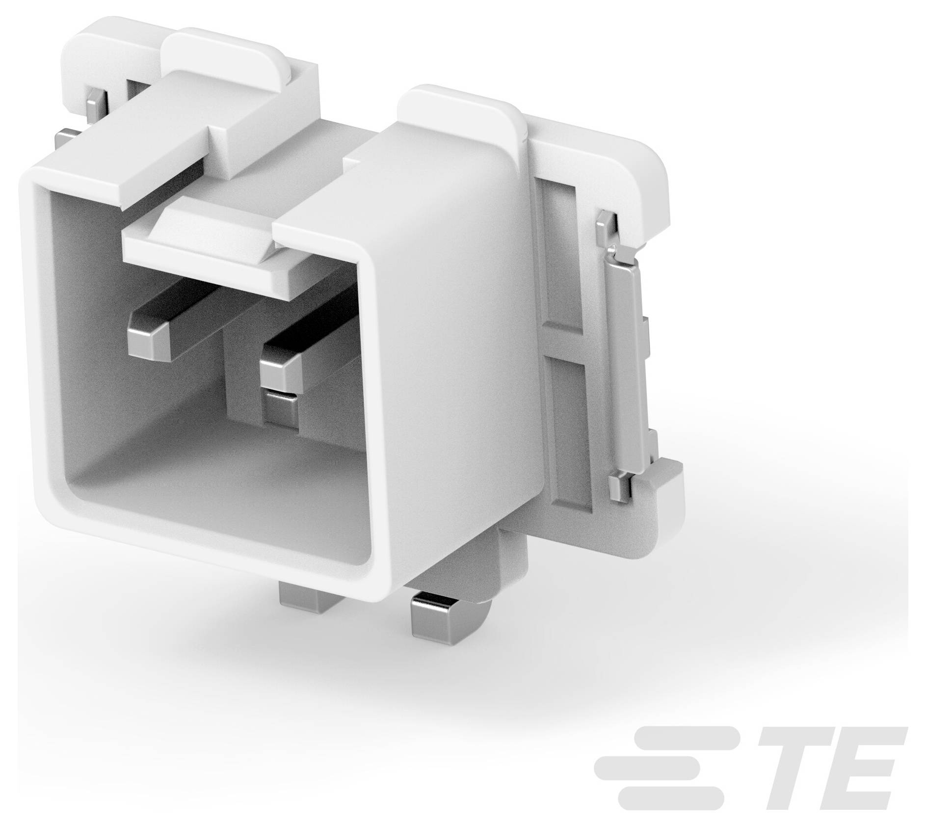 TE Connectivity Micro-MaTch Steckverbindergehäuse' - Ein weißes rechteckiges Steckverbindergehäuse mit Metallkontaktpunkten, das für elektrische Verbindungen verwendet wird.