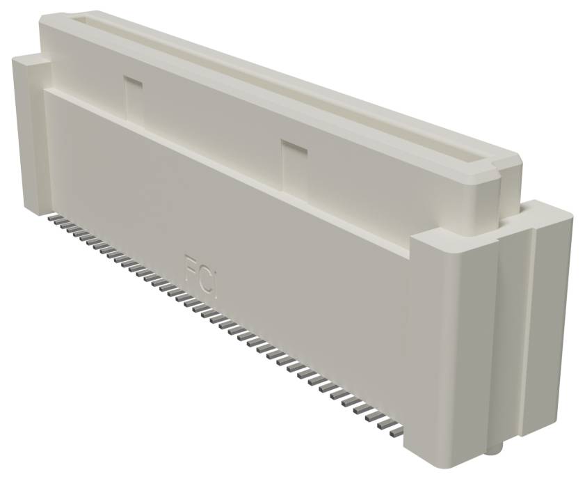 Ein weißer elektronischer Stecker mit zahlreichen dünnen Metallkontakten zum Anschließen an eine Leiterplatte; wird häufig bei Hardwareverbindungen verwendet.
