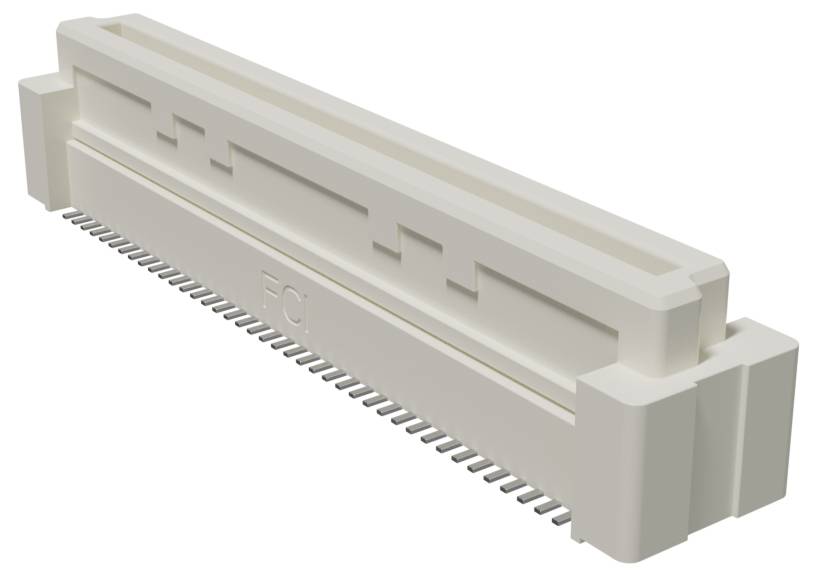 Ein weißer elektronischer Stecker mit mehreren Metallstiften, der zum Verbinden von flachen Flachbandkabeln mit Leiterplatten verwendet wird.