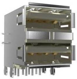 Eine Nahaufnahme eines rechteckigen metallischen elektronischen Steckers mit zwei Schlitzen und mehreren Pins an der Unterseite, die für elektrische Verbindungen verwendet werden.