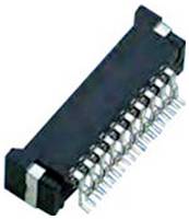 Ein schwarzer elektronischer Stecker mit mehreren Metallkontakten, der zum Anschließen an eine Leiterplatte verwendet wird.