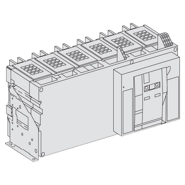 Industrieschaltgerät mit Gehäuse und Lüftungsschlitzen, rechte Seite zeigt Bedienfeld. Geeignet für elektrische Steuerungen in Fabriken.