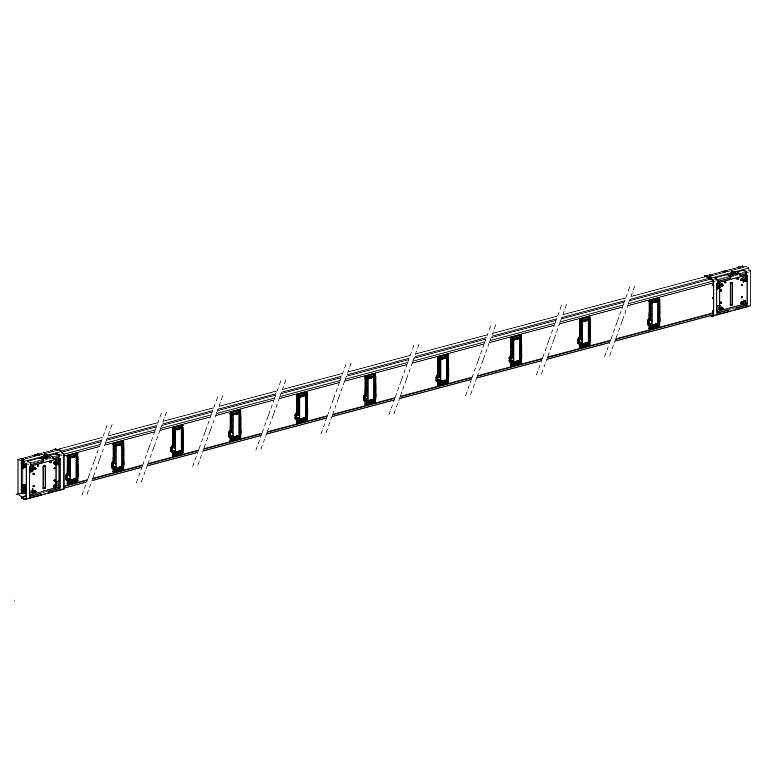 Technische Zeichnung einer langen, geraden Wasserwaage mit mehreren Messzellen entlang der Länge.