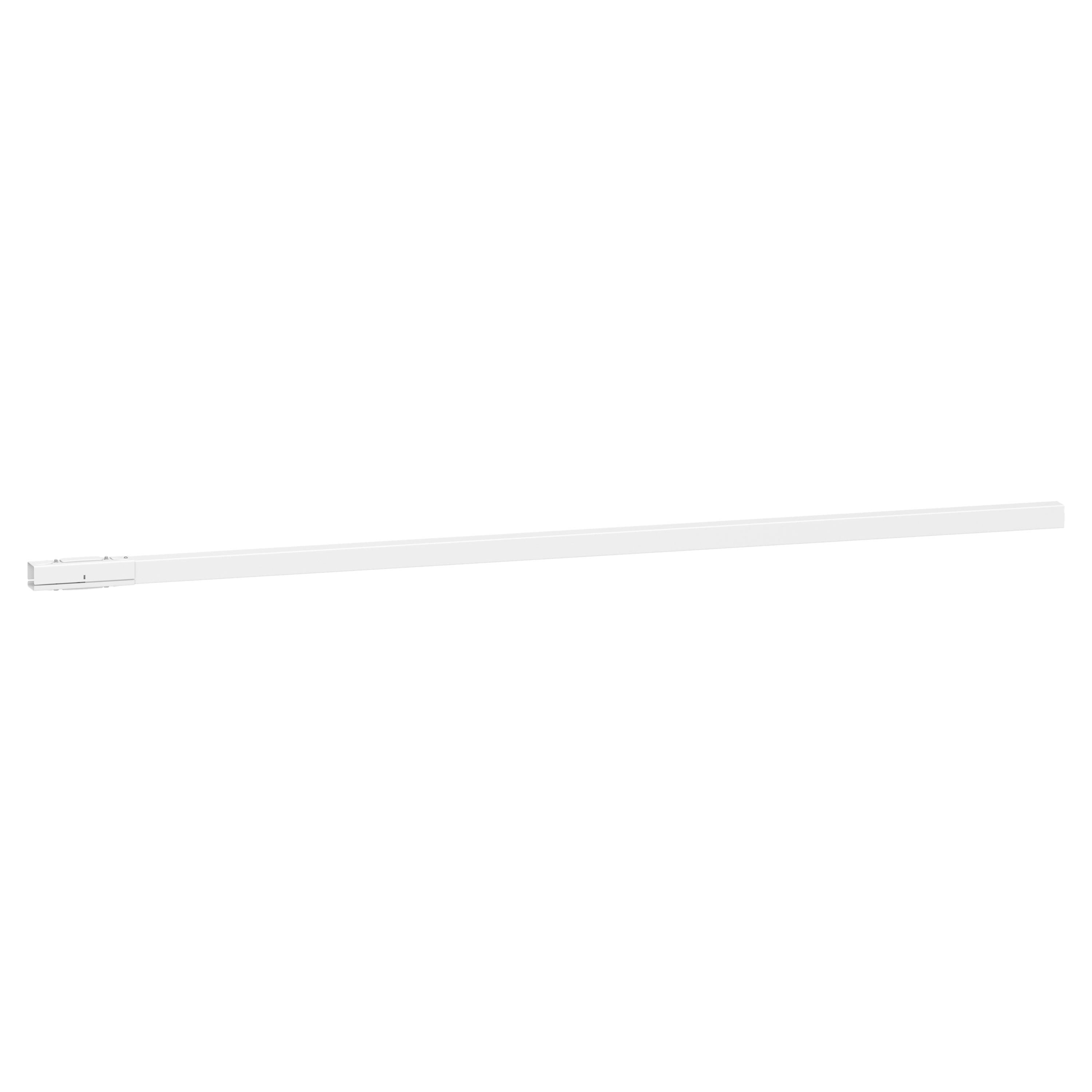 Ein langer, weißer Schubladenauszug aus Metall, horizontal ausgerichtet, vermutlich ein Möbelbeschlag für Großkonsolen oder Schubladen.