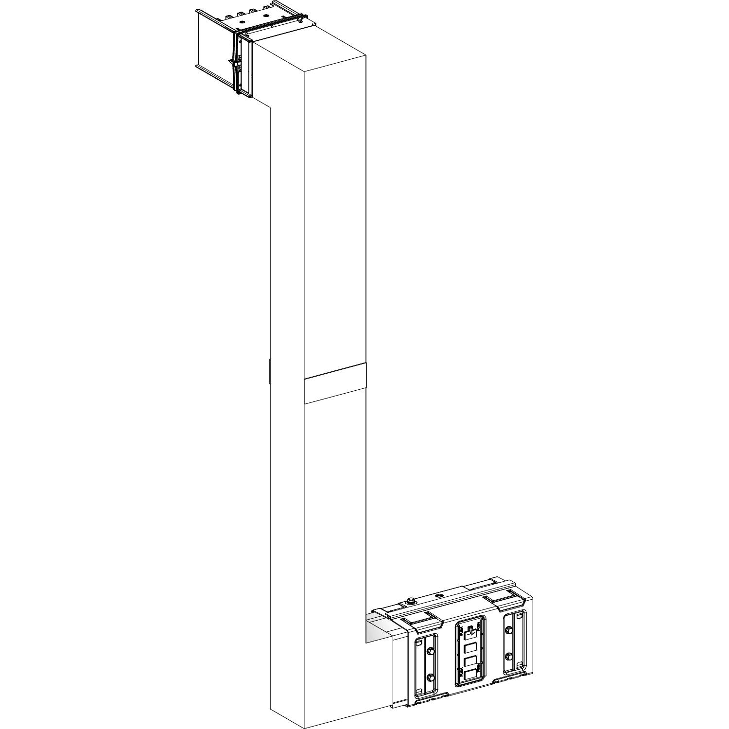 Ein technisches Diagramm zeigt eine vertikale und horizontale Struktur, die über mechanische Verbindungen miteinander verbunden sind.