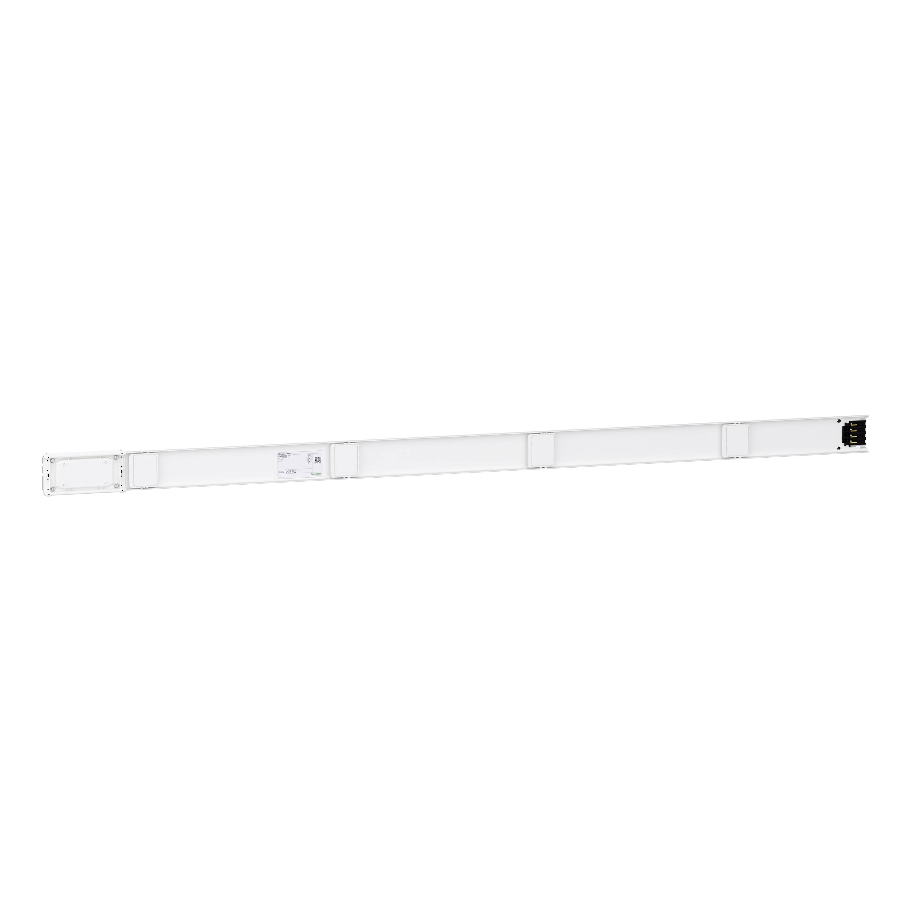 Ein länglicher, weißer Metallbalken mit mehreren rechteckigen Befestigungspunkten, möglicherweise als Bauteil in einer Konstruktion verwendet.