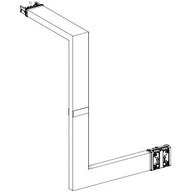 Drehsperre aus Metall mit L-Form, an Decke befestigt, zur Führung von Kabeln oder Leitungen in industriellem Umfeld.