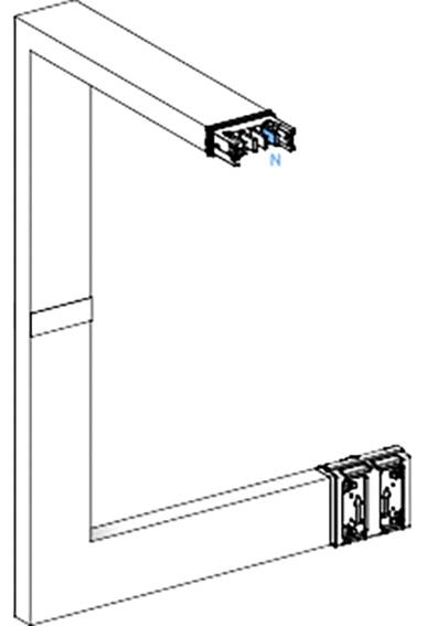 Schematische Darstellung eines L-förmigen elektrischen Anschlussprofils mit mehreren Leitungen und Anschlüssen, markiert mit 'N'.