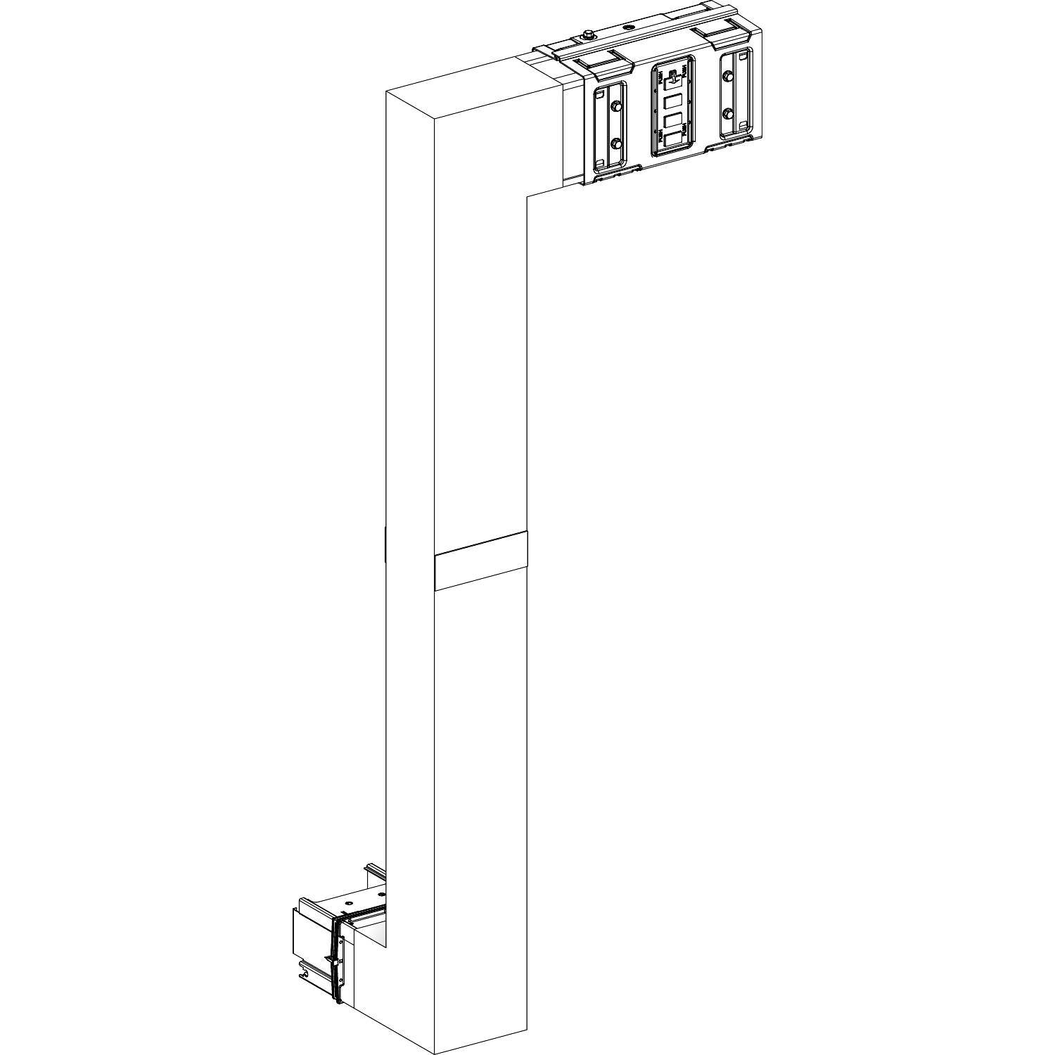 Ein technisches Isometrie-Diagramm zeigt ein L-förmiges Bauteil mit rechteckigen Enden, möglicherweise Teil eines größeren Geräts.