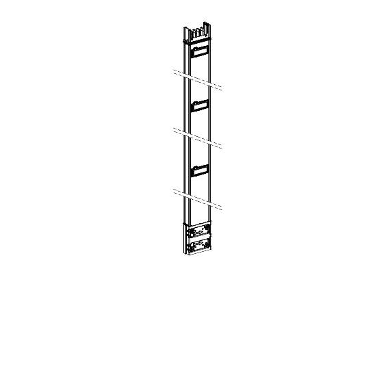 Eine technische Zeichnung einer vertikalen Leiter mit fünf Sprossen. Die Leiter scheint an einer Wand montiert zu sein.