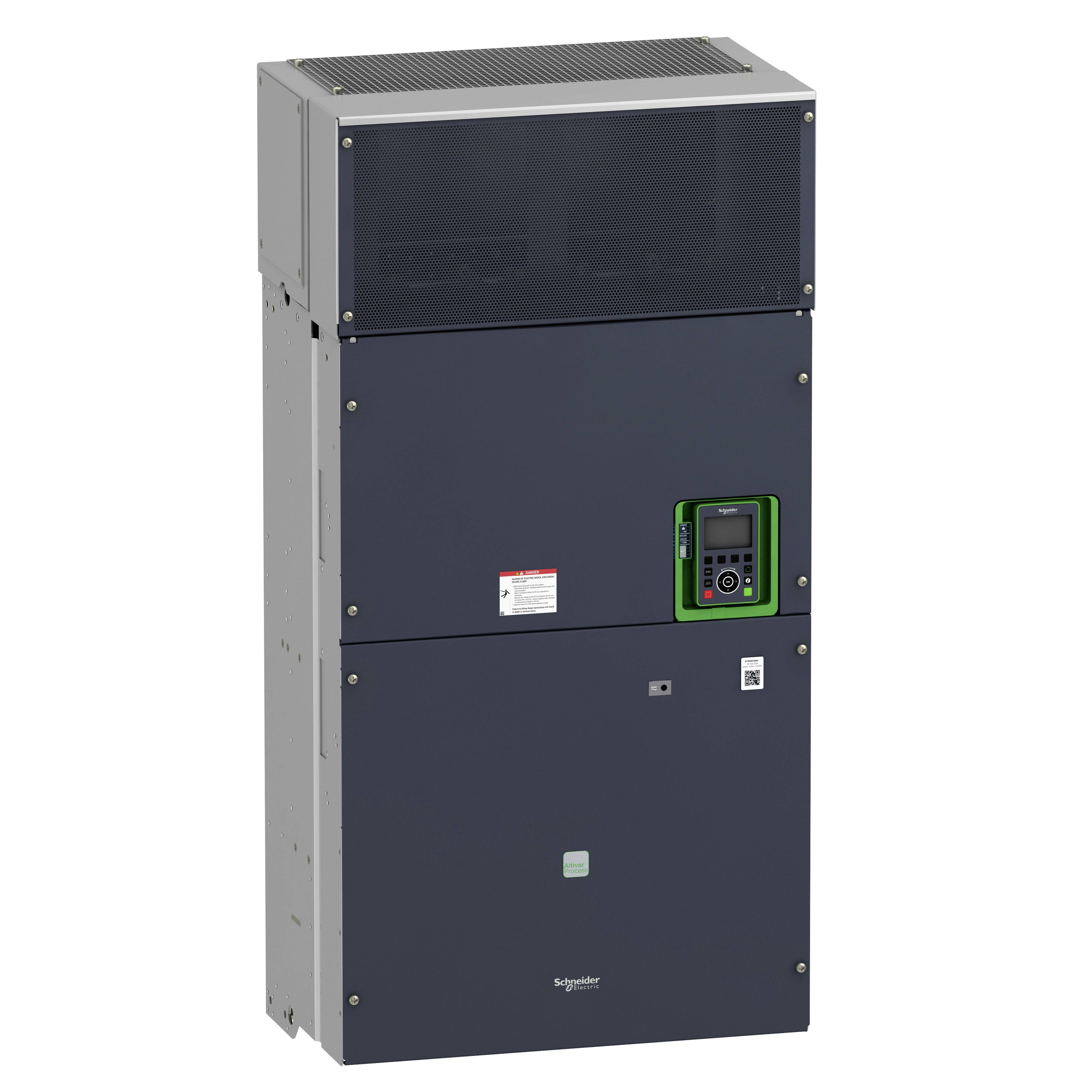 Ein graues elektrisches Schaltschrankgehäuse mit Steuerungskomponenten, das für industrielle Anwendungen verwendet wird.