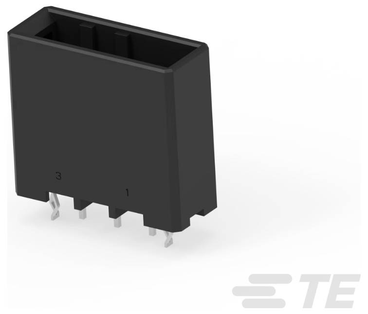 Ein schwarzer Kunststoff-Elektronikstecker mit vier Metallstiften, auf seiner Seite mit „1