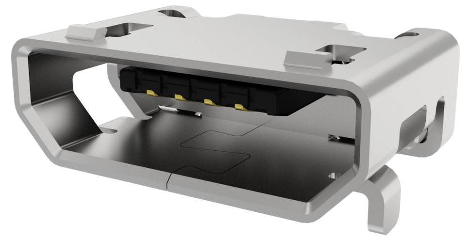 Eine Nahaufnahme eines USB-C-Anschlusses, die sein Portdesign und sein Metallgehäuse zeigt.