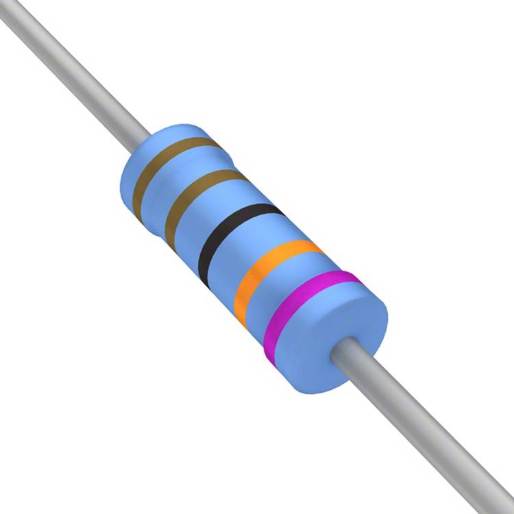 Ein blauer Widerstand mit Farbbändern: grün, blau, schwarz, braun, rosa, blau. Widerstand wird in elektrischen und elektronischen Schaltungen verwendet.