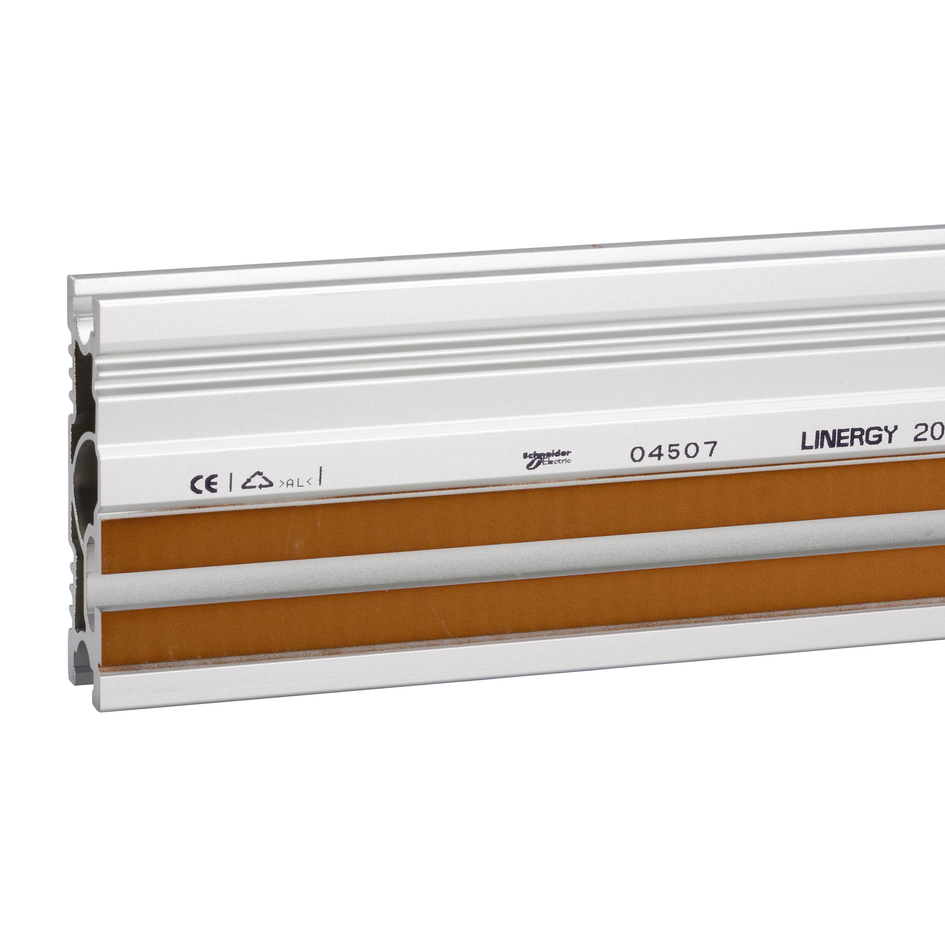 Ein längliches, silbernes Gerät mit orangefarbenem Streifen und der Aufschrift 'LINERGY 20'. Links befinden sich CE-Zeichen und Produktnummer.