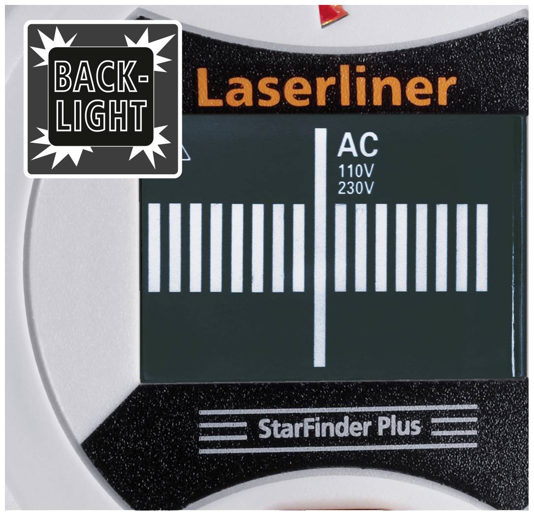 Gerät zur Spannungserkennung, zeigt Wechselspannung 'AC', Optionen 110V und 230V. 'BACK-LIGHT'-Funktion angezeigt.
