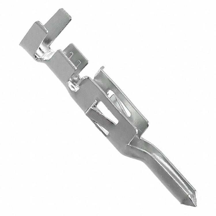 Ein Metallhaken, der für Gardinenschienensysteme entwickelt wurde und einen glatten, länglichen Körper mit einer gekrümmten Halterung und einer spitzen Spitze zur Montage aufweist.