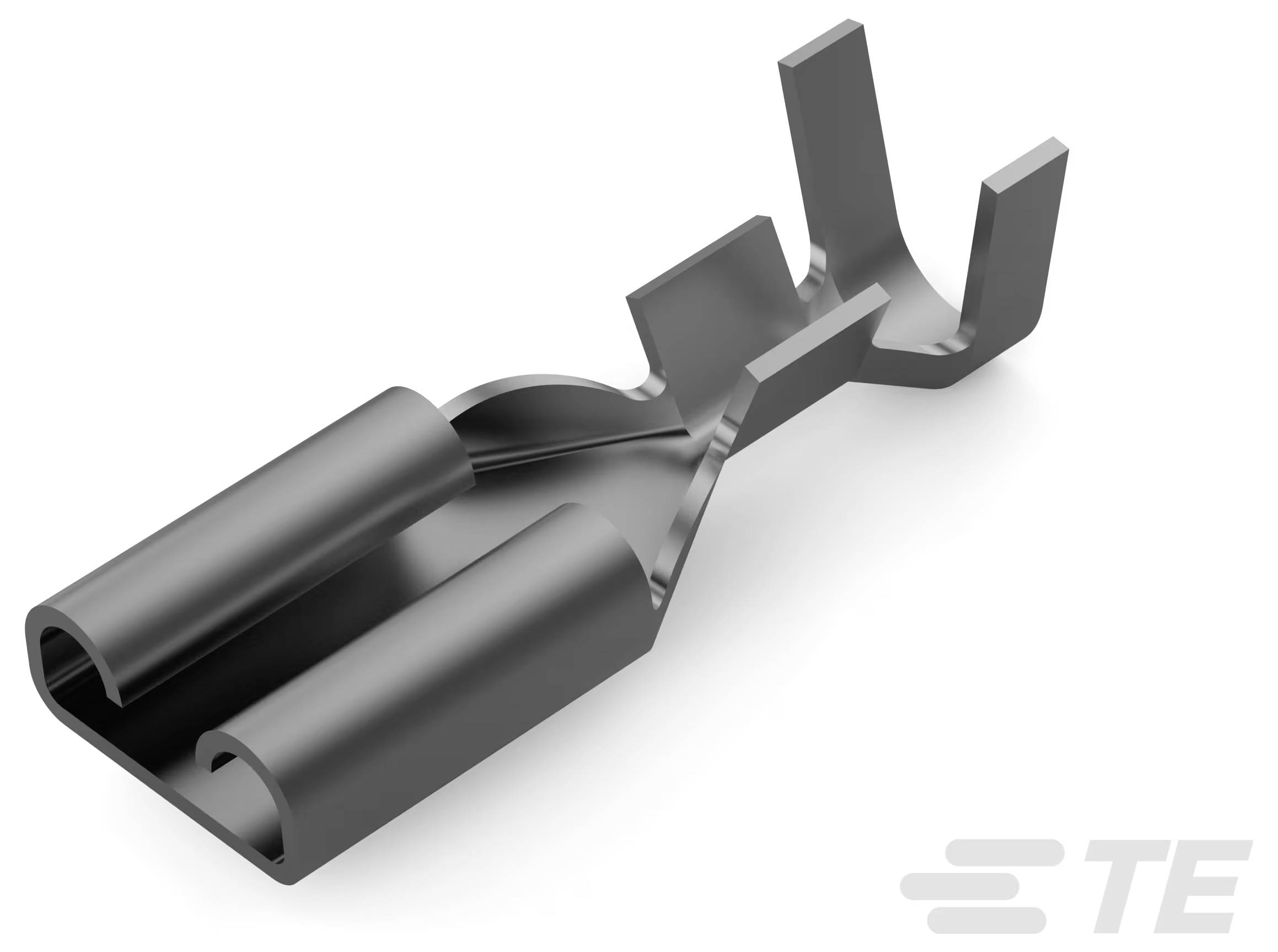 Ein Metall-Elektrostecker mit Doppelhülse und offener Bauweise, geeignet zum Crimpverbinden von Drähten, verwendbar in elektronischen Baugruppen.