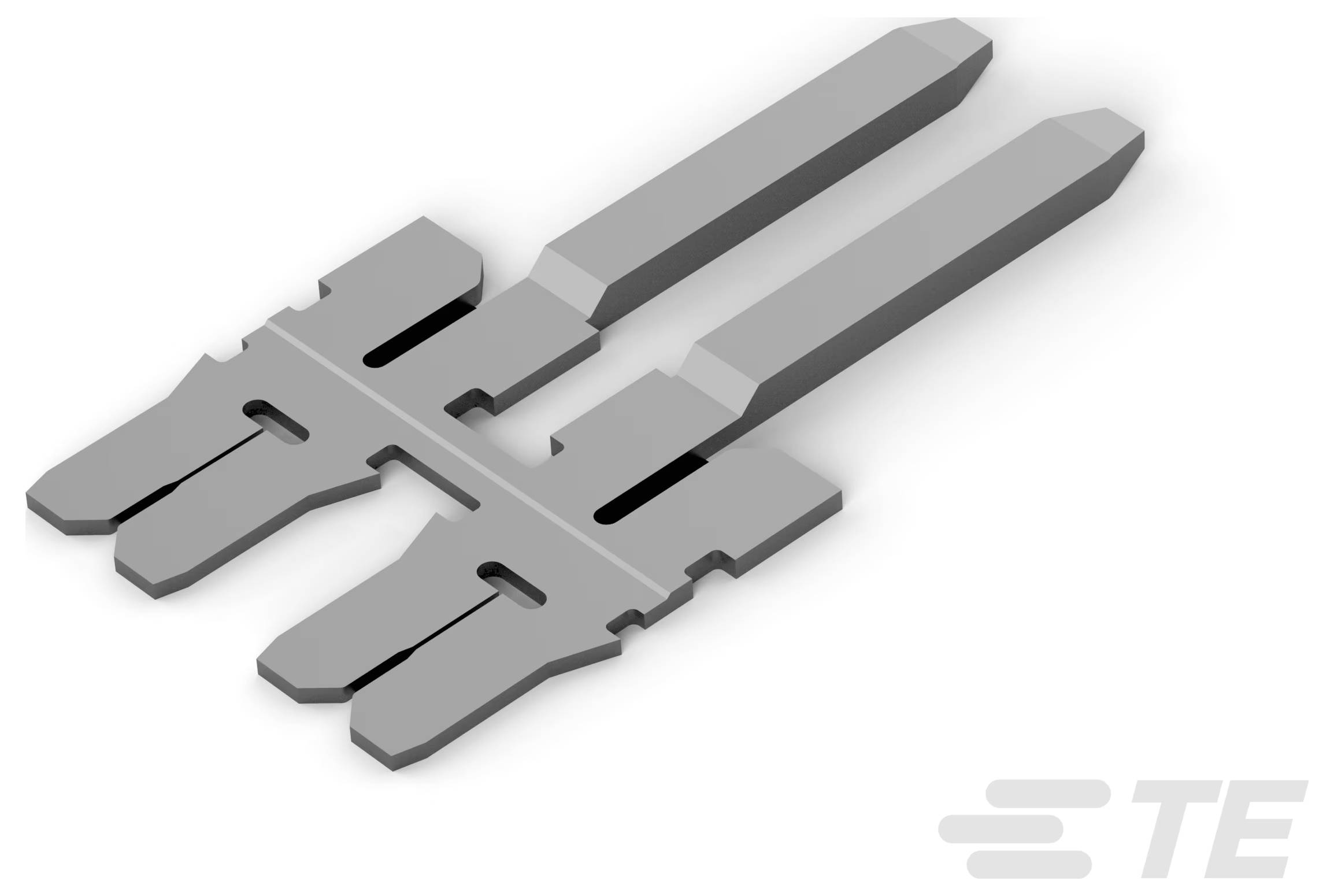 Ein weißer rechteckiger USB-Stecker mit mehreren Pins im Inneren, aus einem Winkel betrachtet.