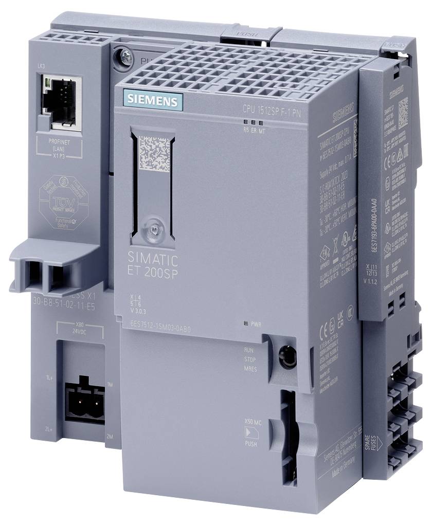 Industrie-Controller-Modul in Grau mit Siemens-Logo und mehreren Anschlüssen für industrielle Automatisierung und Steuerungssysteme.