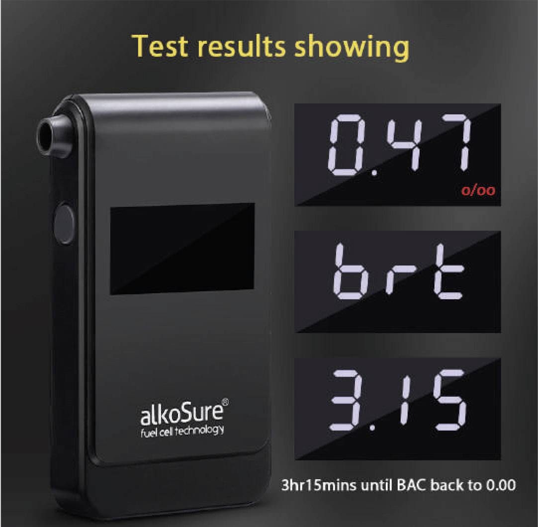 AlkoSure Alkoholtester Schwarz (matt) 0.00 bis 4.00 ‰ inkl. Display, Verschiedene Einheiten anzeigbar