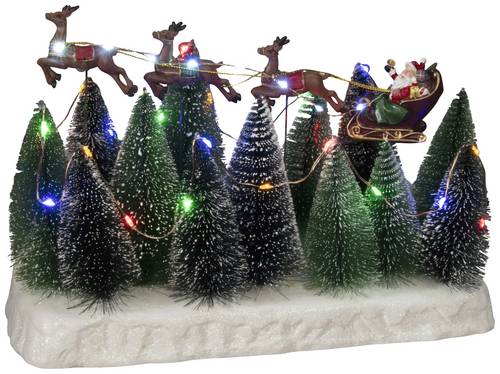 Konstsmide 4176-000 LED-Szenerie Weihnachtsmann im Schlitten mit Rentieren Mehrfarbig LED Bunt mit
