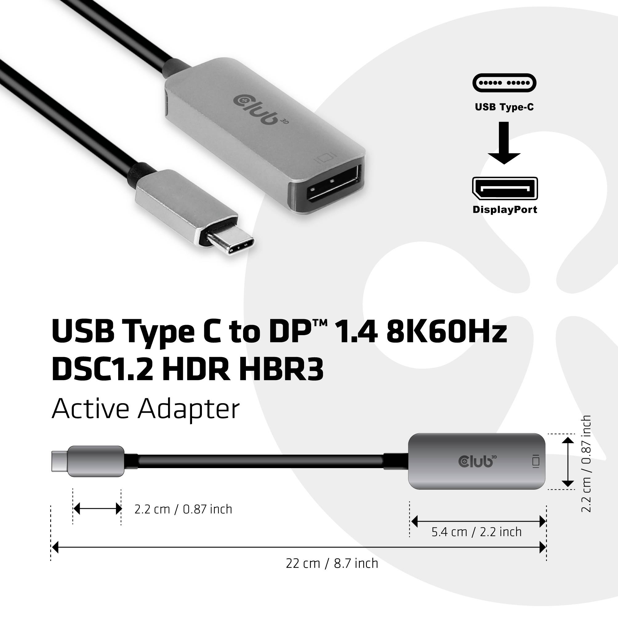 Club3D CAC-1567 USB-C® / DisplayPort Adapter [1x USB-C® - 1x DisplayPort] Schwarz/Silber