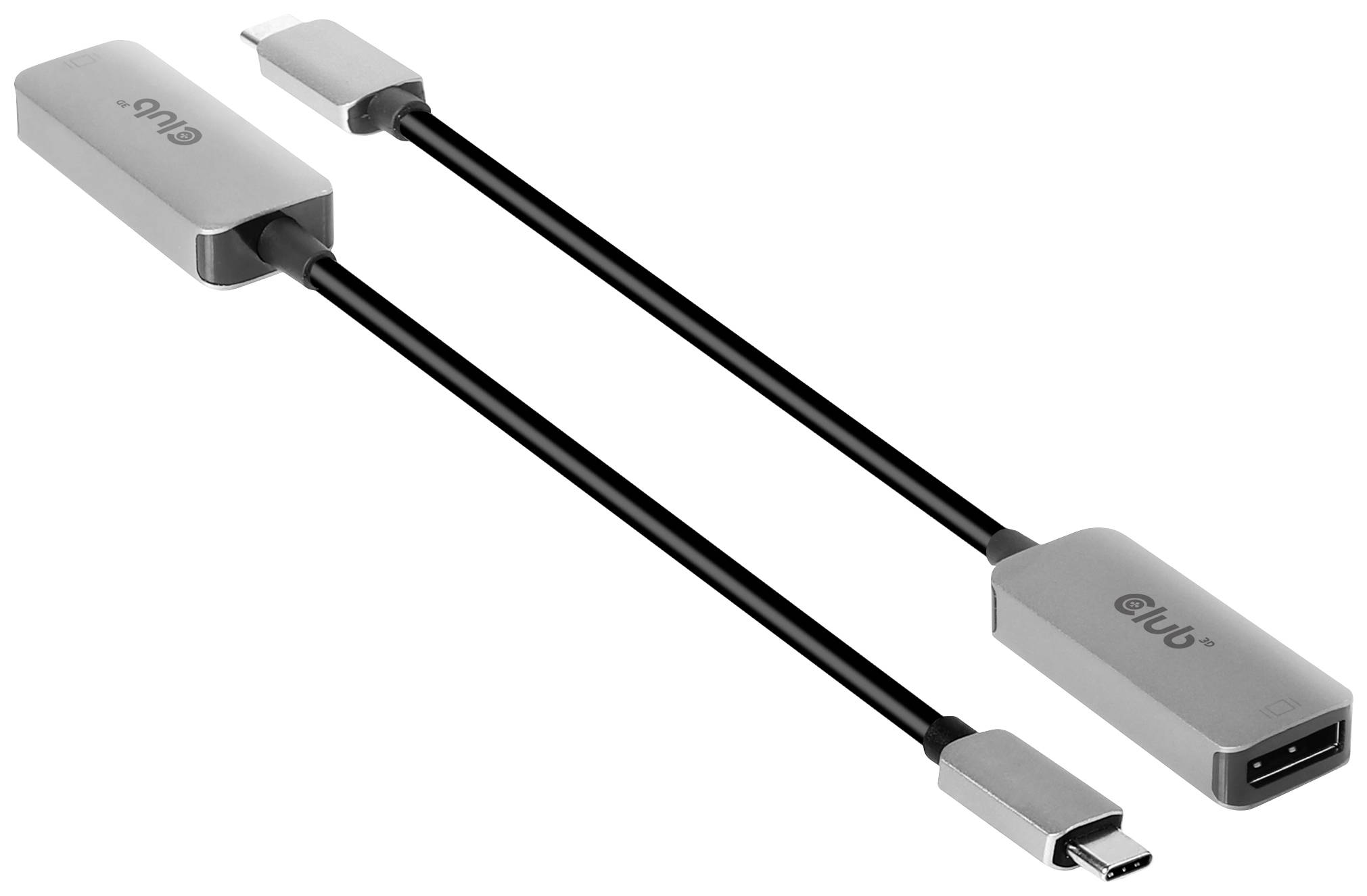 Zwei schwarze Kabel mit silbernen Anschlüssen; eins mit USB-C und HDMI, das andere ebenfalls mit USB-C und HDMI, erweiterter Adapterfunktion.