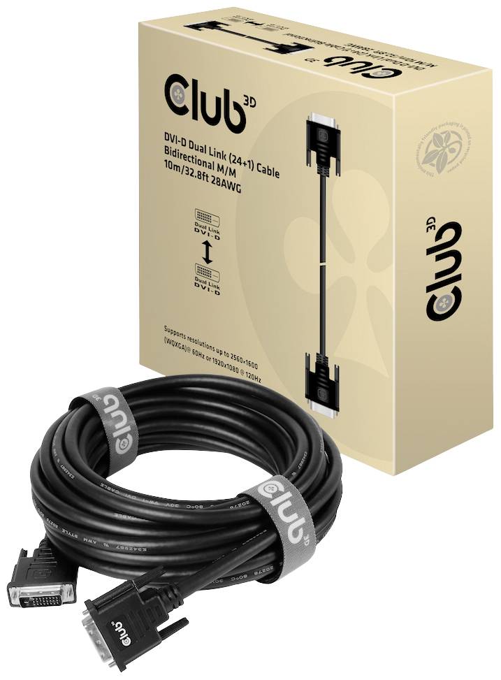 Club3D DVI Anschlusskabel DVI-D 24+1pol. Stecker 10.00m Schwarz CAC-1220 DVI-Kabel