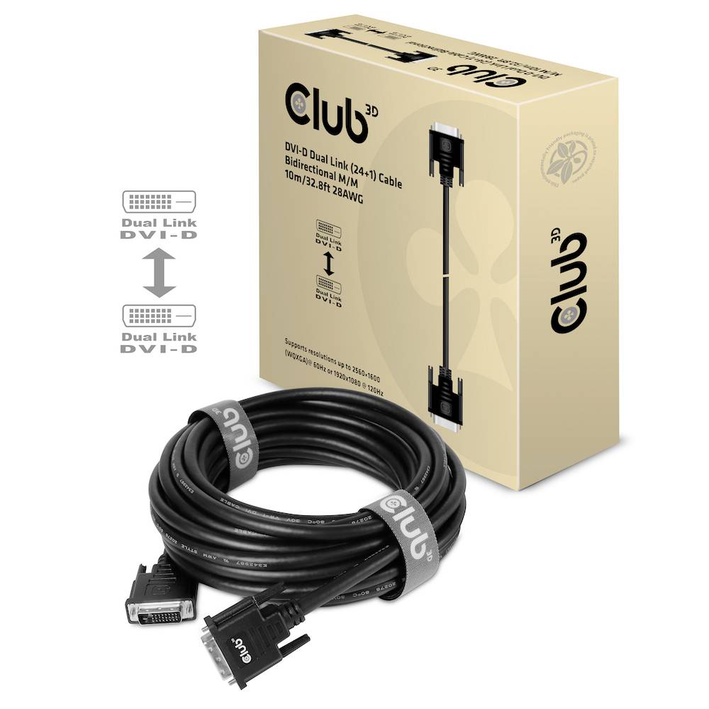 Club3D DVI Anschlusskabel DVI-D 24+1pol. Stecker 3.00m Schwarz CAC-1223 DVI-Kabel