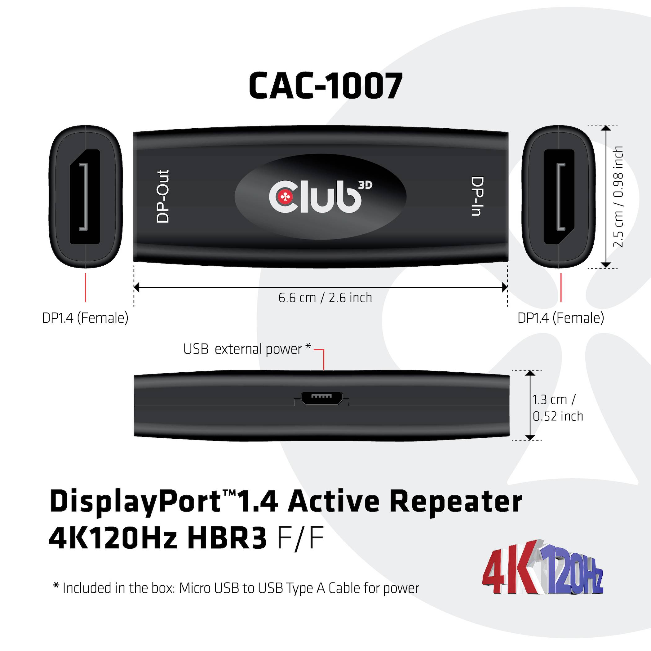 Club3D CAC-1007 DisplayPort Adapter [1x DisplayPort Buchse - 1x DisplayPort Buchse] Schwarz
