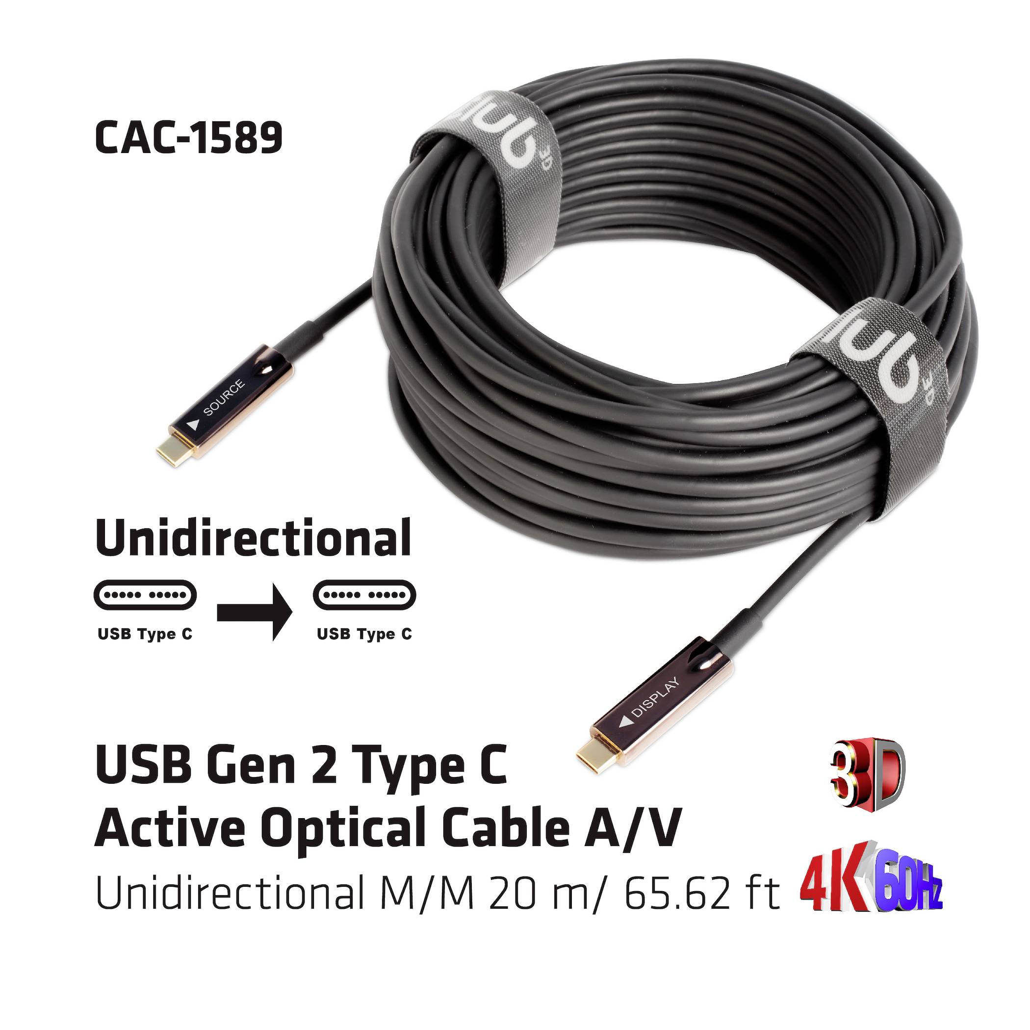 Club3D USB-C® Kabel USB-C® Stecker 20.00m Schwarz CAC-1589