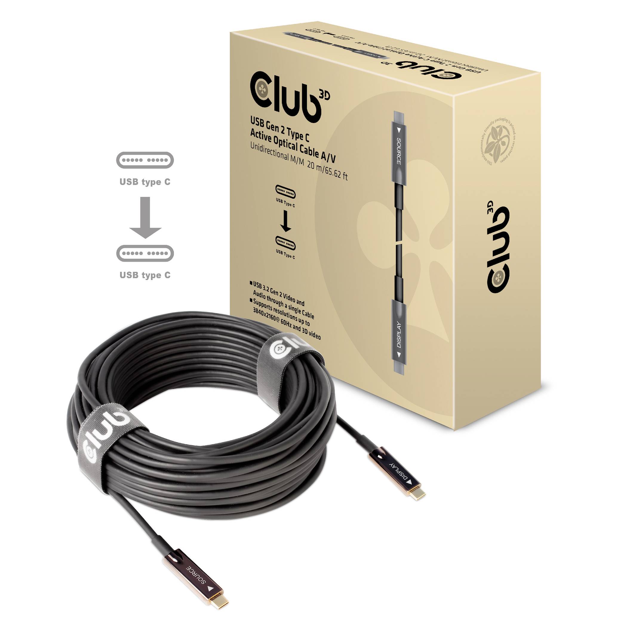 Club3D USB-C® Kabel USB-C® Stecker 20.00m Schwarz CAC-1589