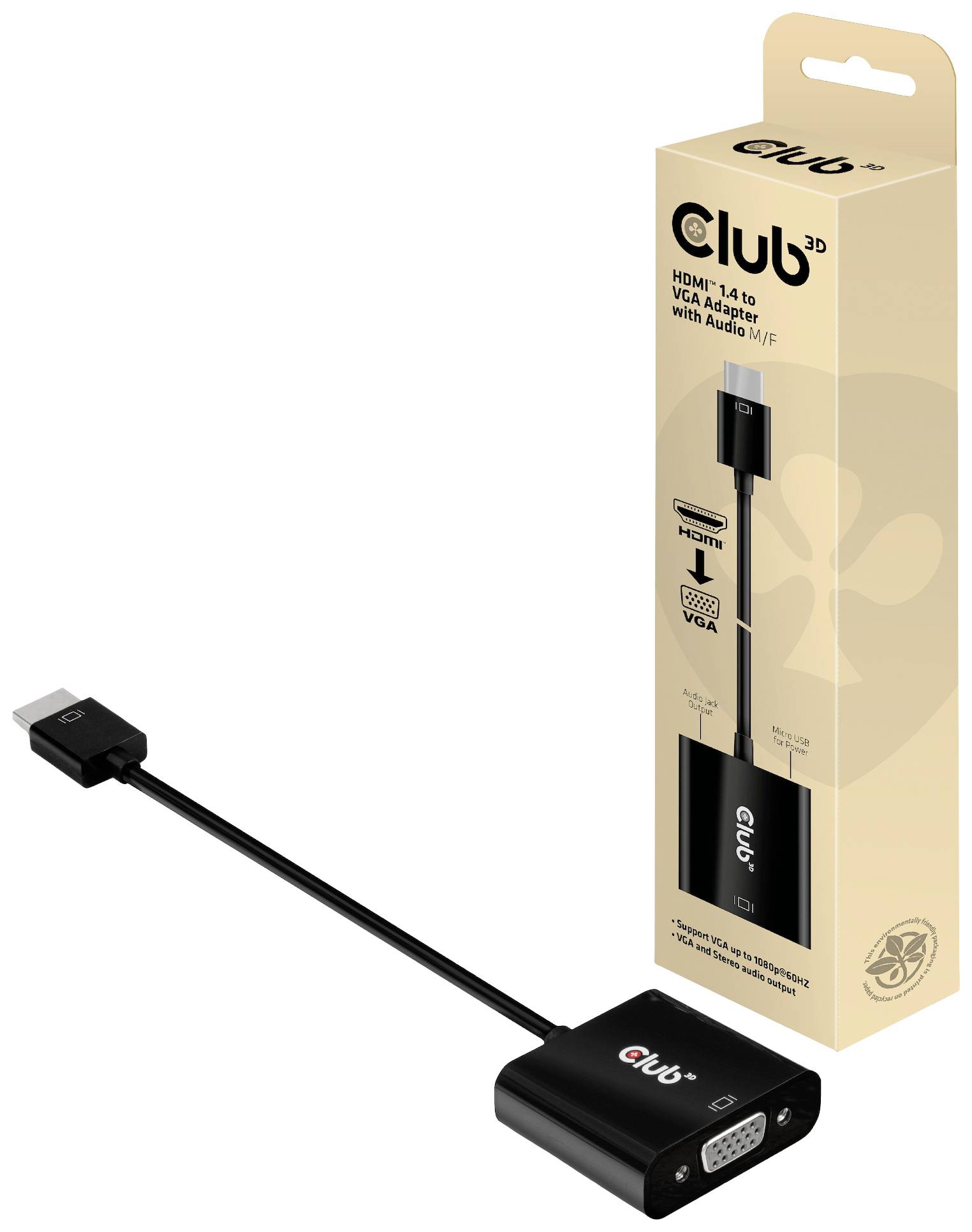 Club3D CAC-1302 HDMI / VGA Adapter [1x HDMI-Stecker - 1x VGA-Buchse] Schwarz 50cm