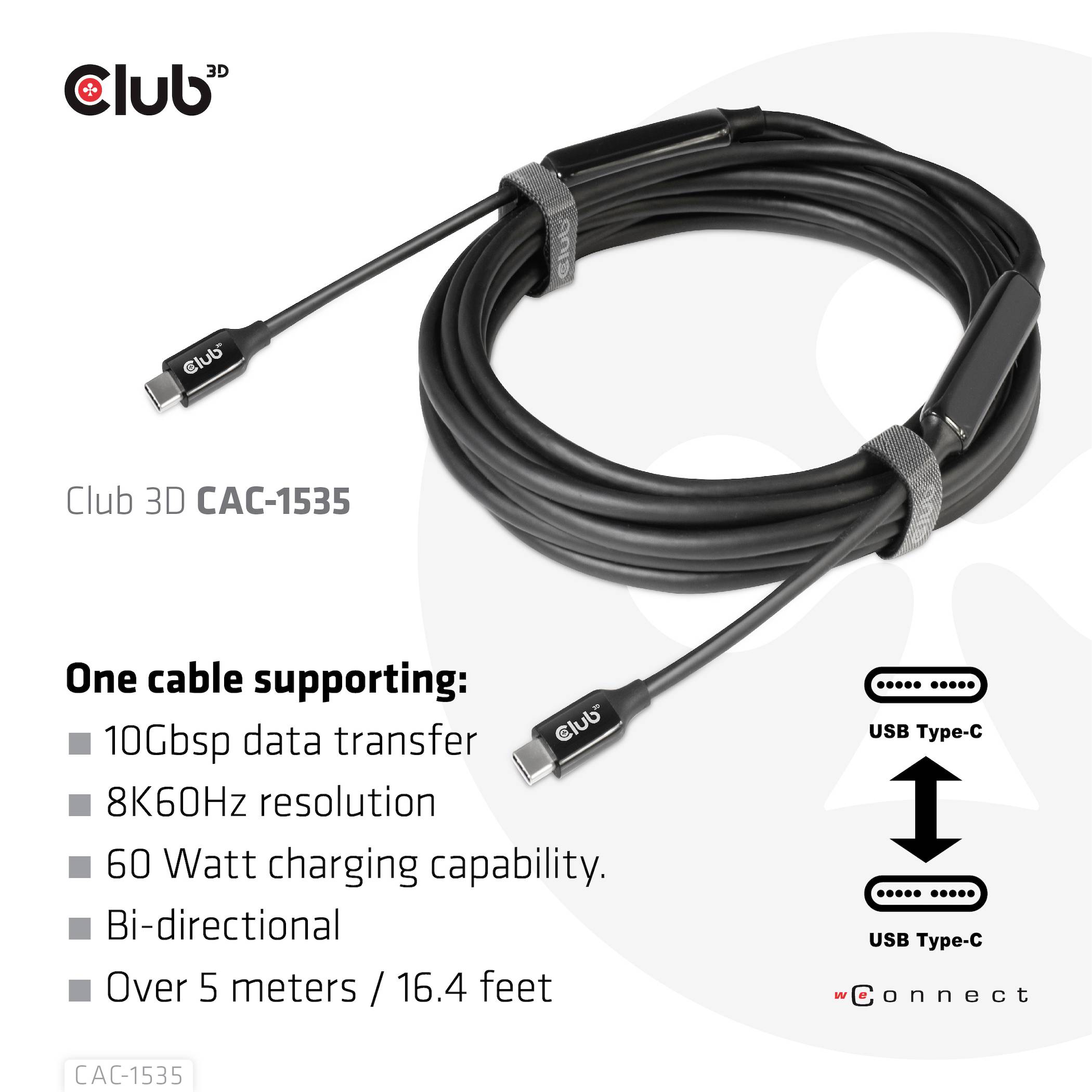 Club3D USB-C® Kabel USB-C® Stecker 5.00m Schwarz CAC-1535
