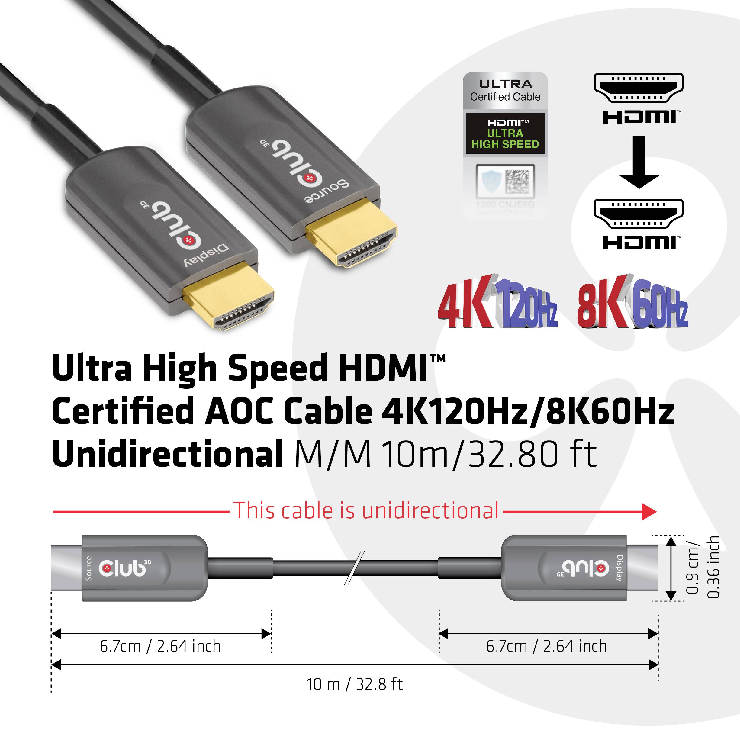 Club3D HDMI Anschlusskabel HDMI-A Stecker 10.00m Schwarz CAC-1376 HDMI-Kabel