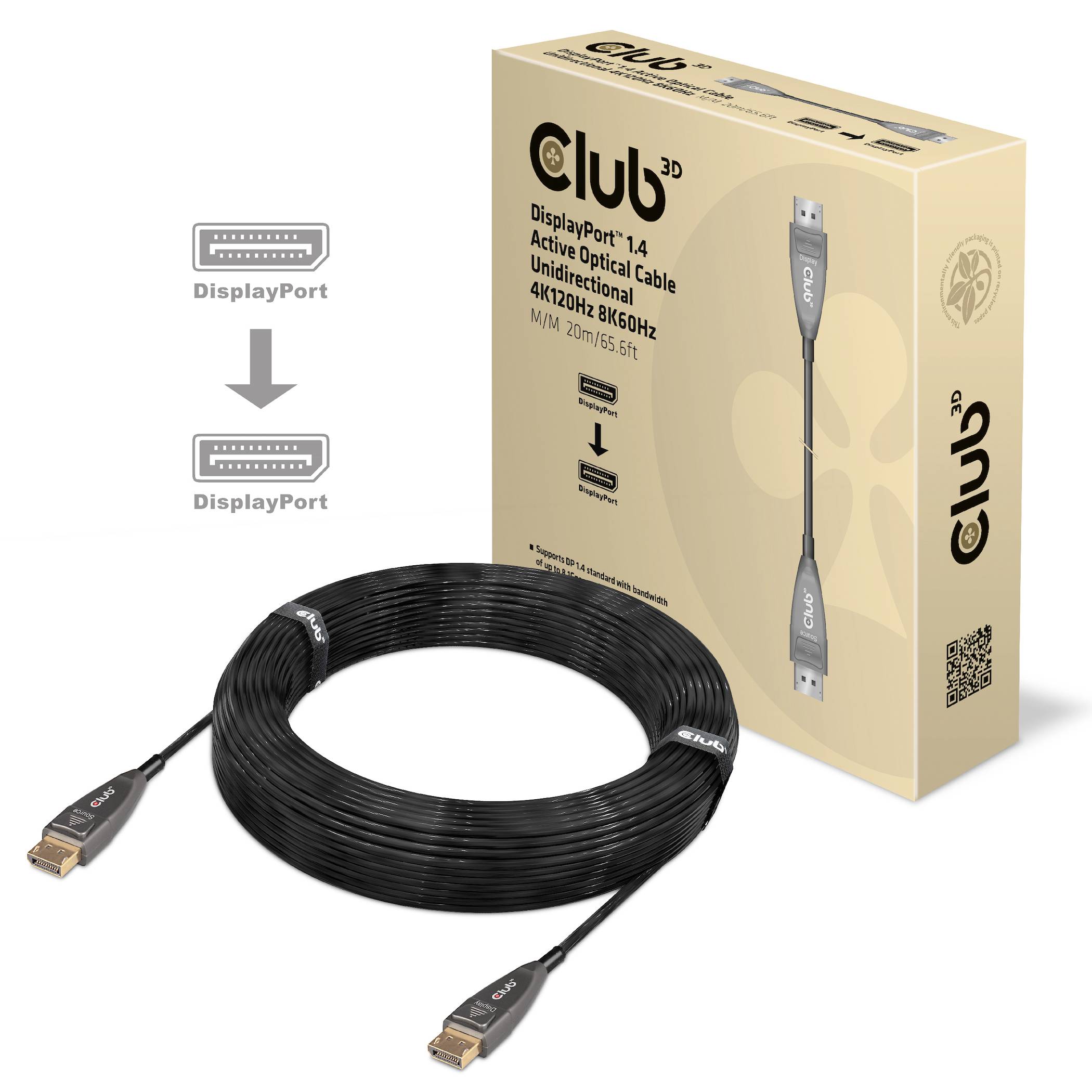 Club3D DisplayPort Anschlusskabel DisplayPort Stecker 20.00m Schwarz CAC-1079 DisplayPort-Kabel